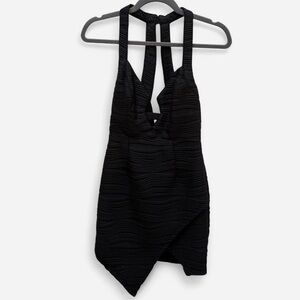 Luxxel Solid Black Asymmetric Hem Mini Dress Size Medium Sexy Clubwear LBD